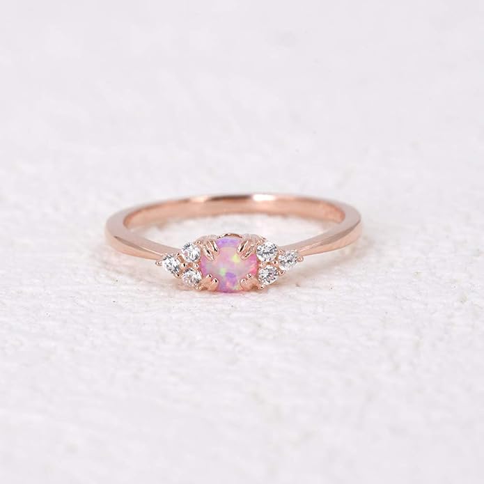 espere Sterling Silver Halo Opal Stacking Ring Simple Dainty Gold Ring Opal Ring Birthstone Ring 4-10