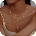 Evabelle Gold Layered Necklace for Women Trendy Jewelry 14K Real Gold Plated Chunky Chain Stackable Necklaces Dainty Choker Necklaces Rectangle Square Pendant
