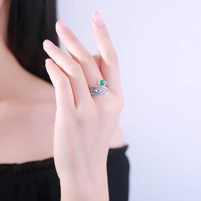 BALMORA Real 925 Sterling Silver Vintage Leaf Rings for Women Men Retro Lotus Feather Flower Adjustable Open Ring Floral Leaves Finger Statement Promise Ring Fashion Jewelry Birthday Gifts for Mom Daughter