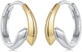 WOSTU 14K Gold Plated Two-Tone Oval Hoop Earrings for Women, Water Drop Design Lightweight Huggie Earrings,925 Sterling Silver Posts Double Drop Chunky Hoops Hypoallergenic Ear Buckles