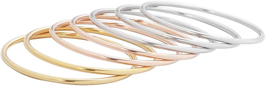 Edforce Stainless Steel Glossy Thin Round Bangle Bracelet Set for Women, Set of 7