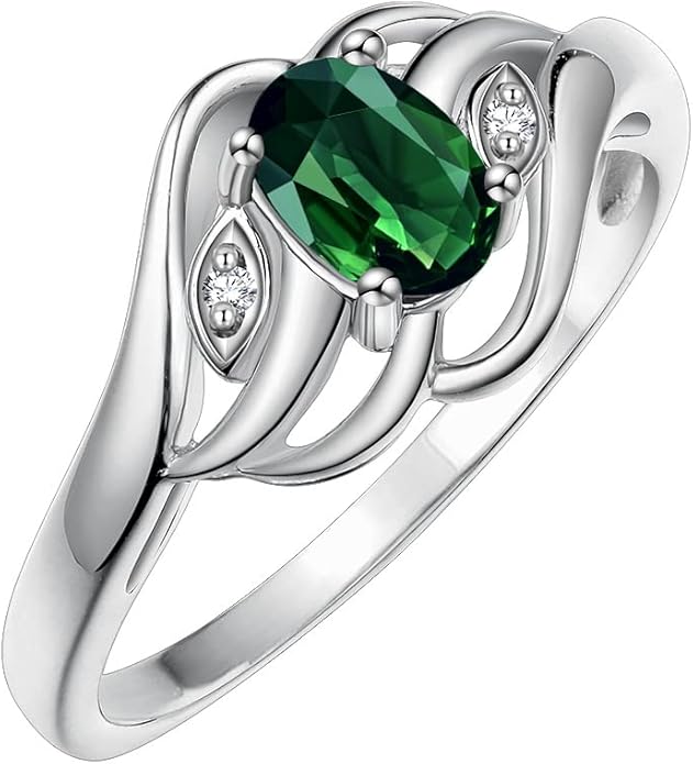 Rylos Ring featuring Classic Style, 6X4MM Birthstone Gemstone, & Diamonds - Elegant Jewelry for Women in Sterling Silver, Sizes 5-10