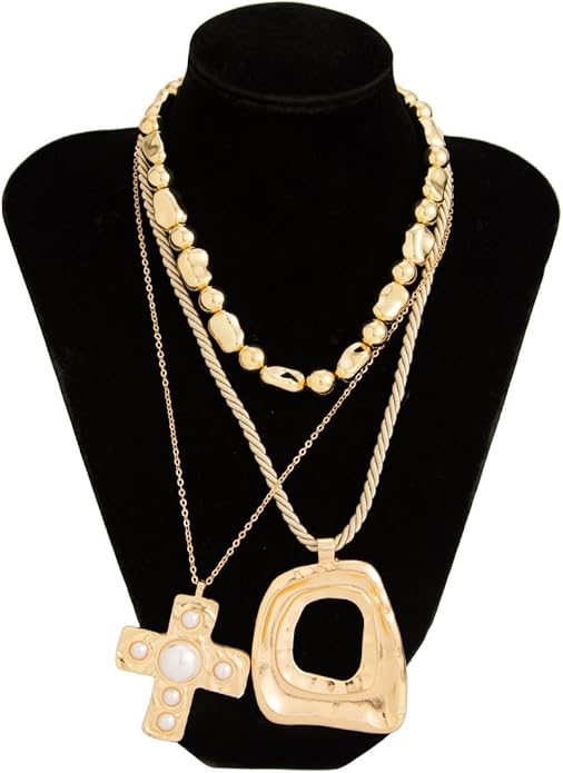 PLOUTOS Statement Modern Geometric Hollow Square Pendant Rope Chain Necklace for Women Bold Fashion Layering Collarbone Jewelry Party Wear Accessory
