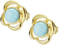 Larimar Stone Stud Earrings for Women, Gold Plated Brass