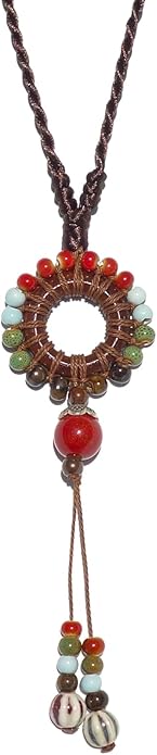 Boho Style Colorful Ceramic Bead Strand Necklace Adjustable Bohemian Jewelry Gift for Women, Fashion Clothing Matching Necklace