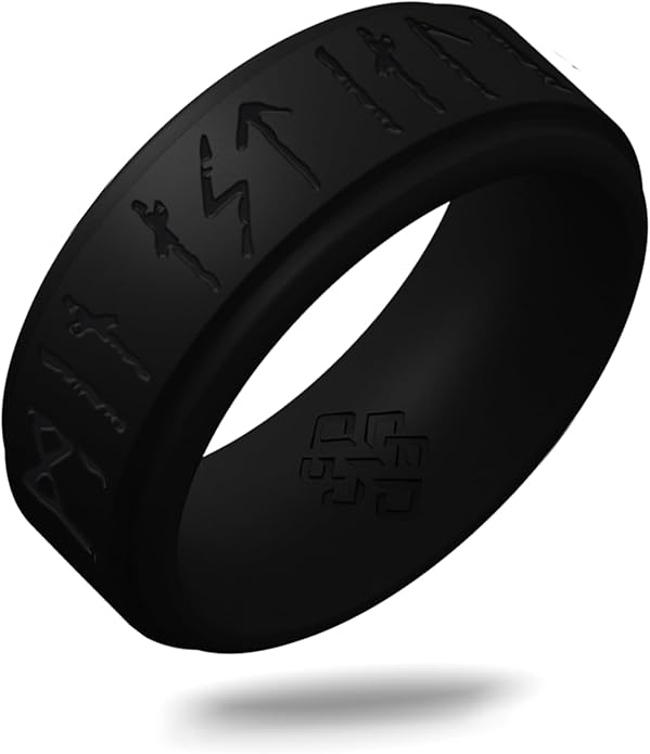 Knot Theory Viking Silicone Ring - My Love Forever in Rune Characters Breathable Comfort Fit - Valentine's Engagement Mens Wedding Band