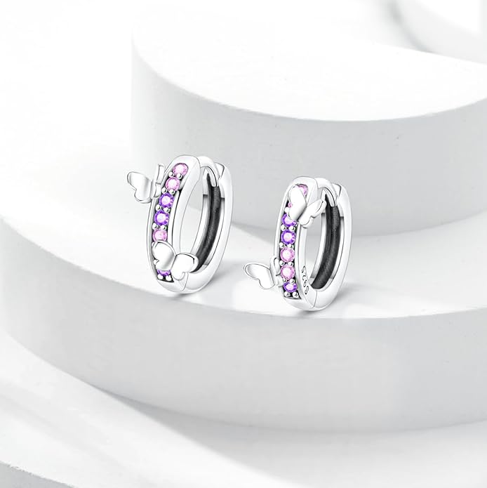 Parmuz 925 Sterling Silver Huggie Hoop Earrings Butterfly Posts Thick Chunky Hoops for Women Small Tiny cuff Cubic Zirconia Snake Heart Earring