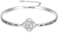 Valentines Day Gifts for Her, 18k White Gold Plated Love Knot Bracelets, Engraved Inspirational and Sentiment Bangle, Anniversary Birthday Jewelry Gift for Lover Wife Girlfriend Sister Friends