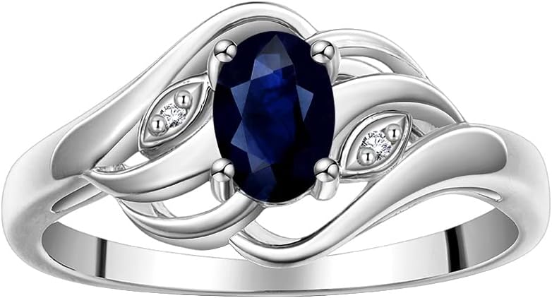 Rylos Ring featuring Classic Style, 6X4MM Birthstone Gemstone, & Diamonds - Elegant Jewelry for Women in Sterling Silver, Sizes 5-10