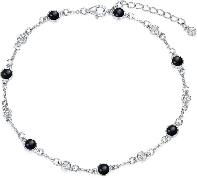 Anklet Bracelet for Women 925 Sterling Silver Natural Stone Chain Ankle Bracelet Beach Summer Fine Jewelry Valentines Day Birthday Gifts for Her Mom Wife