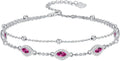 Evil Eye Birthstone Charm Link Bracelet 925 Sterling Silver Evil Eye Bracelet with 12 Months Birthstone Birthday Jewelry Gifts for Women Mom Her,Chain Length 7"+2" Extend
