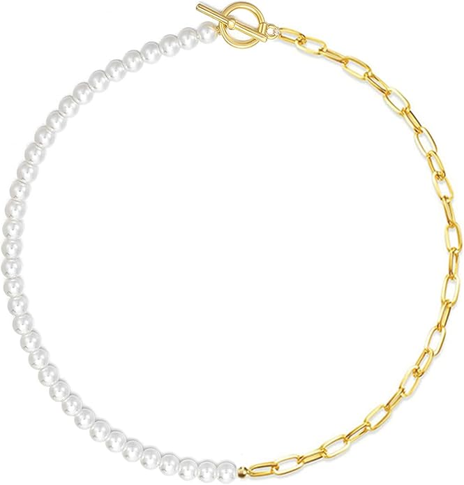 Zeffy Pearl Necklace 4MM/6MM/8MM Dainty Round Imitation Pearl Choker Necklace Wedding Pearl Necklace Delicate Jewelry for Women Simple Bridesmaid Jewelry Gifts