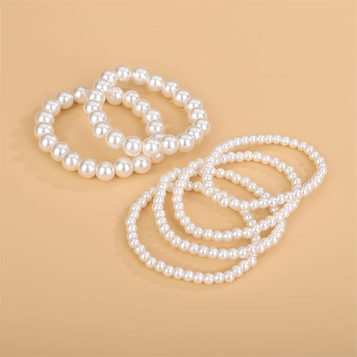 Sither 6 Pack Pearls Bracelets for Women Pearls Bracelets Set Boho Jewelry for Halloween Prom Party Christmas Gift
