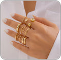 MIFYNN Chunky Gold Rings for Women Gold Silver Adjustable Thick Ring Fashion Statement Ring Open Dome Ring Chunky Silver Rings Geometric Curved Minimalist Simple Rings