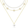 Zeffy Gold Pearl Necklace for Women, Dainty 14K Gold/Silve Plated Layered Pearl Choker Pearl Earrings Pearl Bracelets Wedding Trendy Gold Jewelry Set for Women Gifts