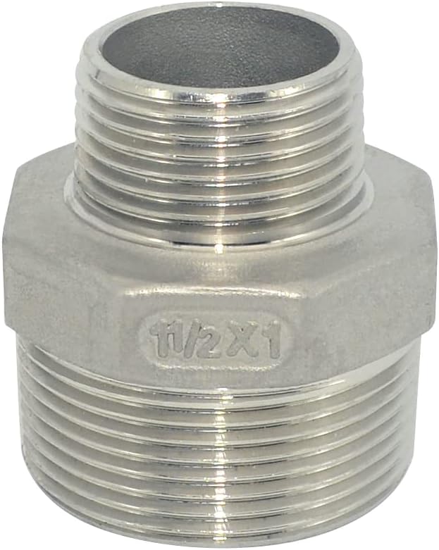 1-1/2" x 1" Male Threaded Reducing Nipple Fitting/Adapter, Stainless Steel by Megairon