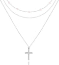 Layered Gold Necklaces for Women, Stackable 14K Gold Plated Necklace, Dainty Cross/Circle/Heart Pendant layered Necklace, Adjustable Dainty Gold/Silver Necklace Jewelry Set for Women