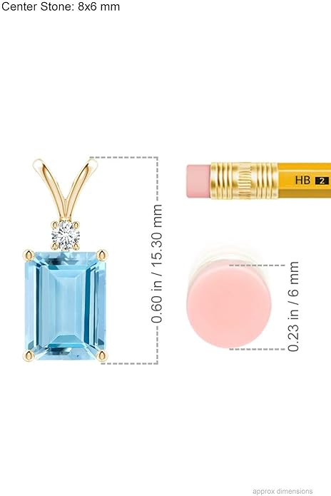 Angara Natural Aquamarine Solitaire Pendant for Women | Emerald-Cut Aquamarine Pendant with Diamond in 14K Solid Gold/Silver/Platinum With 18" Chain | March Birthday, Gemstone Jewelry Gift
