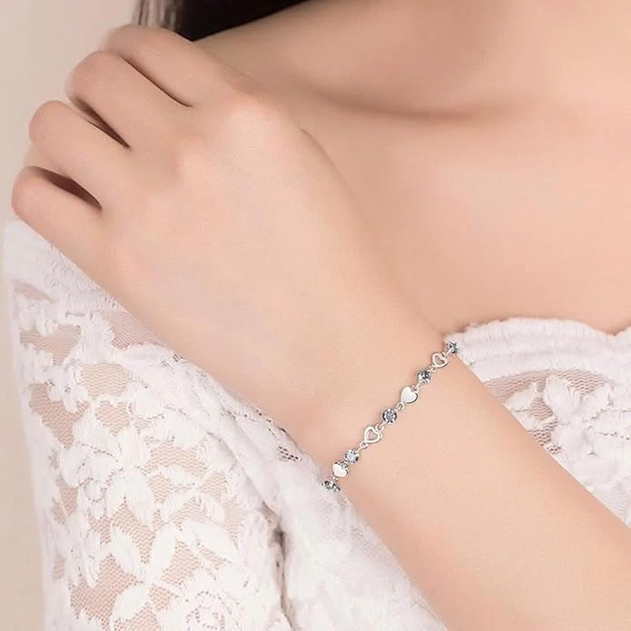 “To My Wife Heart Bracelet – Crystal Heart Link Jewelry Gift with Message Card”.