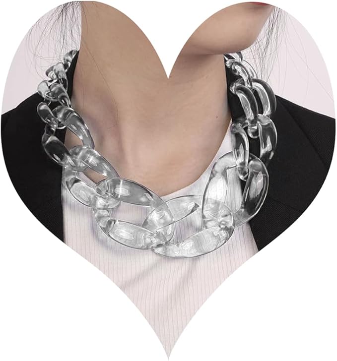 Wiwpar Acrylic Choker Necklace Statement Chunky Fashion Acrylic Necklace Colorful for Women (White)
