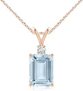 Angara Natural Aquamarine Solitaire Pendant for Women | Emerald-Cut Aquamarine Pendant with Diamond in 14K Solid Gold/Silver/Platinum With 18" Chain | March Birthday, Gemstone Jewelry Gift