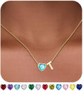 Valentines Day Gifts for Her- Heart Birthstone Initial Necklace for Women Girls,14K Gold Plated Heart Letter A-Z Necklace Birthday Trendy Jewelry Gifts for Women Girls Daughter