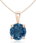 Angara Natural Blue Topaz Solitaire Pendant for Women | Classic Prong-Set Round Blue Topaz Pendant in 14K Solid Gold/Silver/Platinum With 18" Chain | December Birthday, Gemstone Jewelry Gift