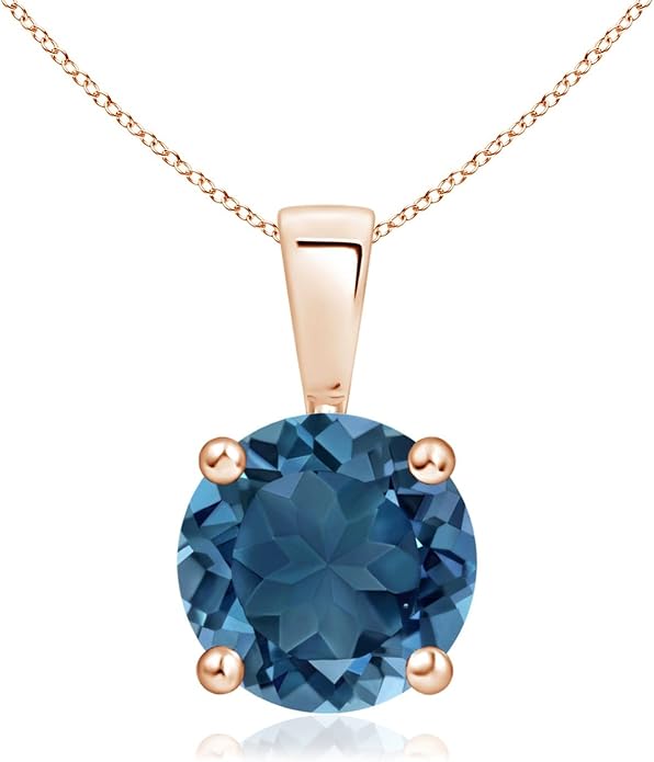 Angara Natural Blue Topaz Solitaire Pendant for Women | Classic Prong-Set Round Blue Topaz Pendant in 14K Solid Gold/Silver/Platinum With 18" Chain | December Birthday, Gemstone Jewelry Gift