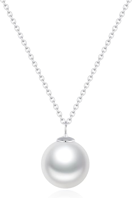 SUNFEEL 925 Sterling Silver Pearl Necklaces for women 14K Gold Plated 5A CZ 10MM/12MM Single Pearl Pendant Necklace Gifts for Her Mom Wife Girlfriend Engagement Wedding Birdal Christmas Trendy Jewelry