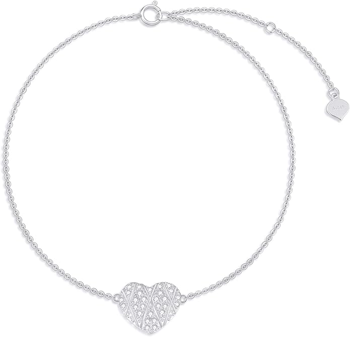 SISGEM 10k Gold Created Moissanite Heart Anklets for Women, love Ankle Bracelet Gifts for Her, 9.4-11.0 Inches