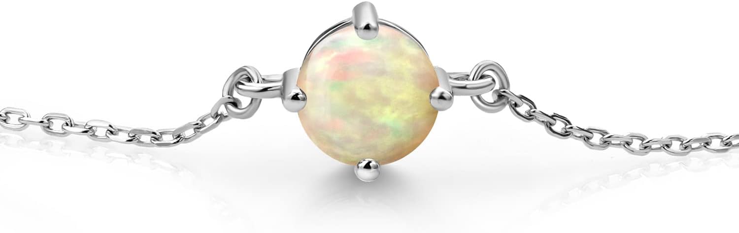 Gem Stone King Gemstone Birthstone Solitaire Bracelet For Women | 925 Sterling Silver | Round 6MM | Gift for Her Women Wife Mom Lady Daughter | Adjustable Bolo Bracelet | Easy-On Easy-Off