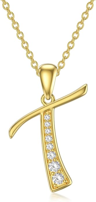 14k Gold Initial Necklace for Women, Solid Gold Moissanite Letter Pendant Necklaces Jewelry for Her Birthday Valentines Day Gifts for Mom Wife Christmas Gifts for Girlfriend Sister