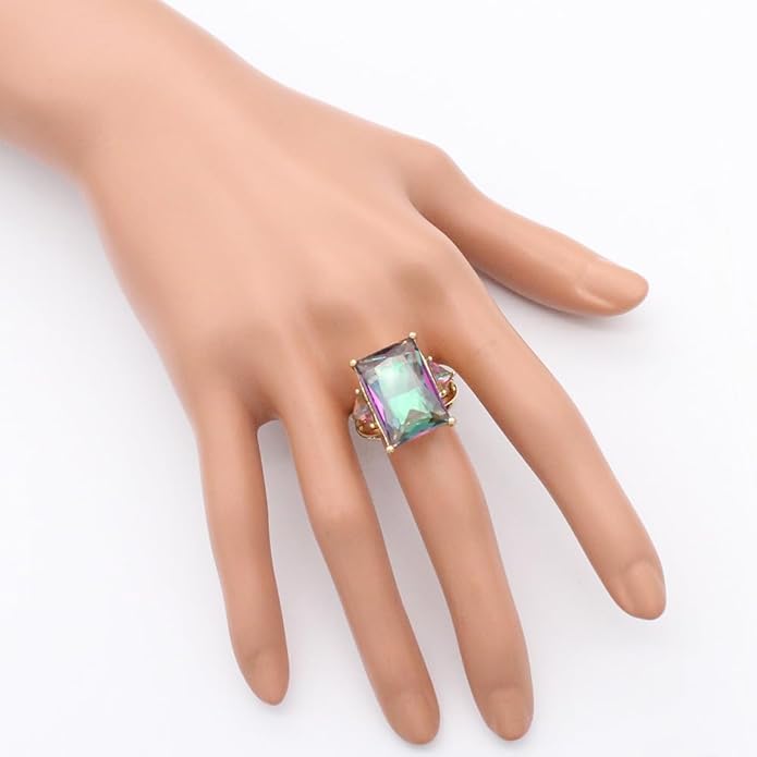 Lavencious Big Bold Radiant CZ Stones Stretch Rings for Women Size for 7-9