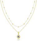 14K Gold-Plated Women's Double-Layer Birthstone Necklace Delicate Round Birthstone Pendant with a Simple Necklace, a Birthday Gift for Women Teenage Girls