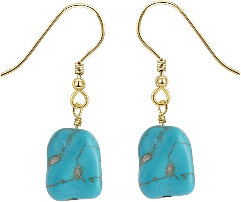 Turquoise Dangle Earrings Vintage 925 Sterling Silver Irregular Gemstone Drop for Women Gift