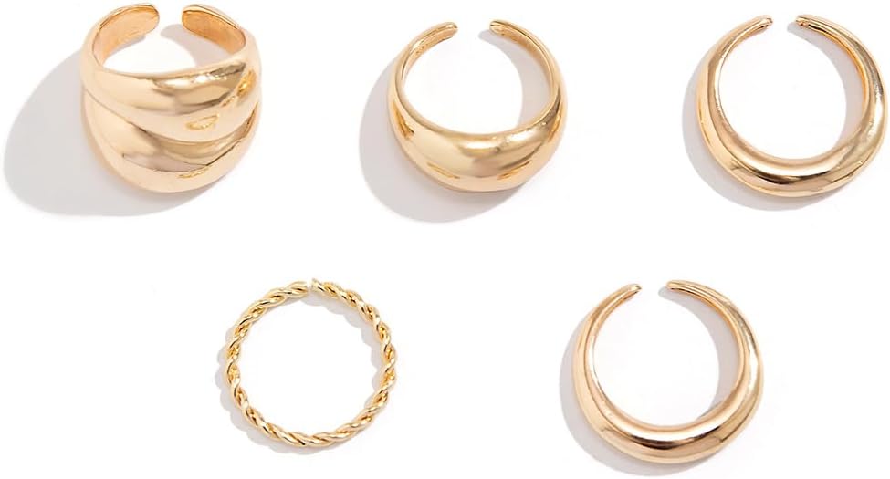 MIFYNN Chunky Gold Rings for Women Gold Silver Adjustable Thick Ring Fashion Statement Ring Open Dome Ring Chunky Silver Rings Geometric Curved Minimalist Simple Rings