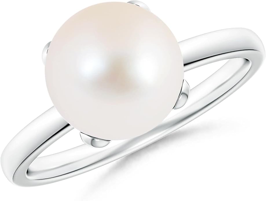 Angara Freshwater Pearl Solitaire Ring for Women | Round Freshwater Cultured Pearl Solitaire Ring in 14K Solid Gold/Silver | June Birthday, Anniversary, Gemstone Jewellery Gift