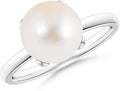 Angara Freshwater Pearl Solitaire Ring for Women | Round Freshwater Cultured Pearl Solitaire Ring in 14K Solid Gold/Silver | June Birthday, Anniversary, Gemstone Jewellery Gift