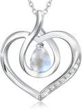AGVANA Valentines Day Gifts Heart Birthstone Necklace for Women Sterling Silver Genuine or Created Gemstone Forever Love Pendant Necklace Fine Jewelry Anniversary Birthday Gifts for Women Mom Wife