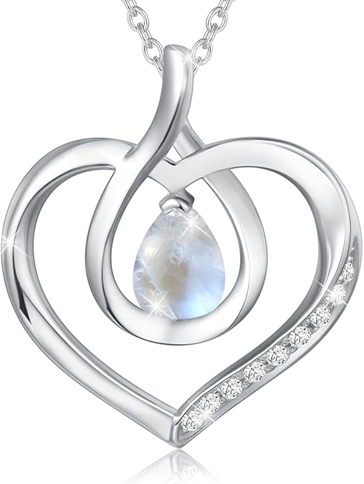 AGVANA Valentines Day Gifts Heart Birthstone Necklace for Women Sterling Silver Genuine or Created Gemstone Forever Love Pendant Necklace Fine Jewelry Anniversary Birthday Gifts for Women Mom Wife
