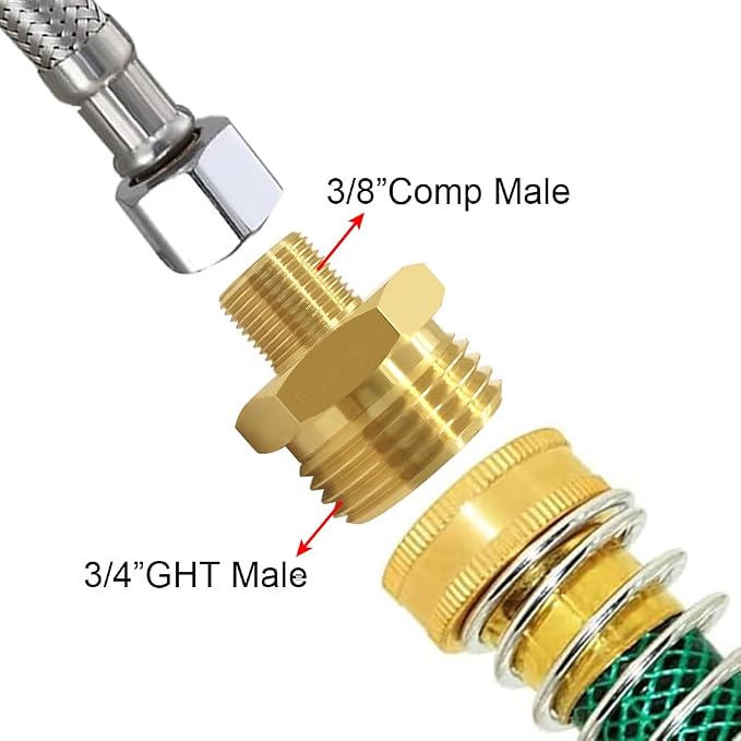 Joywayus 2PCS 3/4 GHT Male to 3/8 Compression Male Thread Adapter Pipe Fitting - Image 3