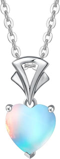 Agvana Valentines Day Gifts 14K White Gold Gemstone Pendant with Sterling Silver Chain 8mm Heart Birthstone Necklace for Women Fine Jewelry Anniversary Birthday Gifts for Women Mom Wife Girlfriend Her