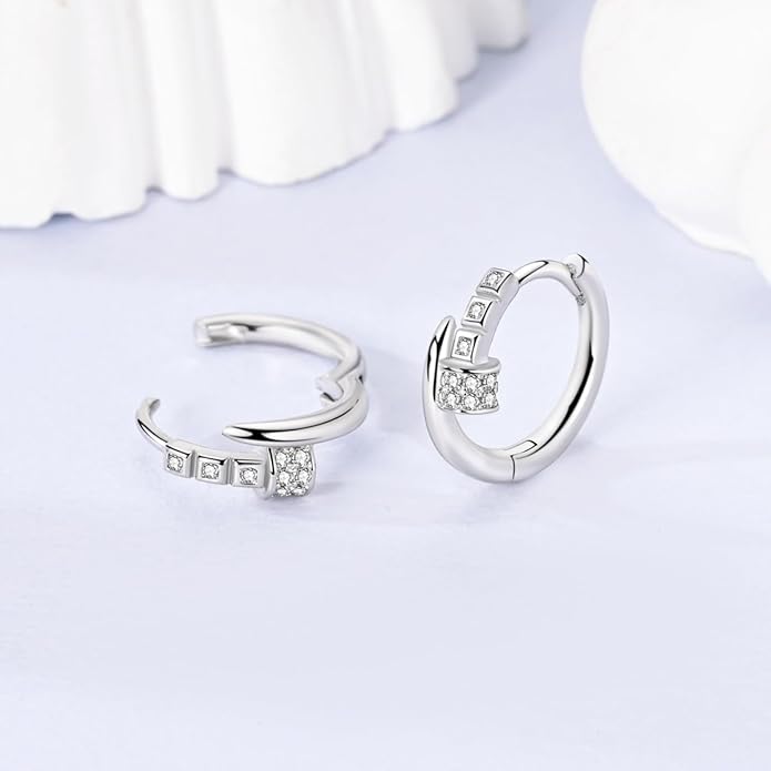 Parmuz 925 Sterling Silver Huggie Hoop Earrings Butterfly Posts Thick Chunky Hoops for Women Small Tiny cuff Cubic Zirconia Snake Heart Earring