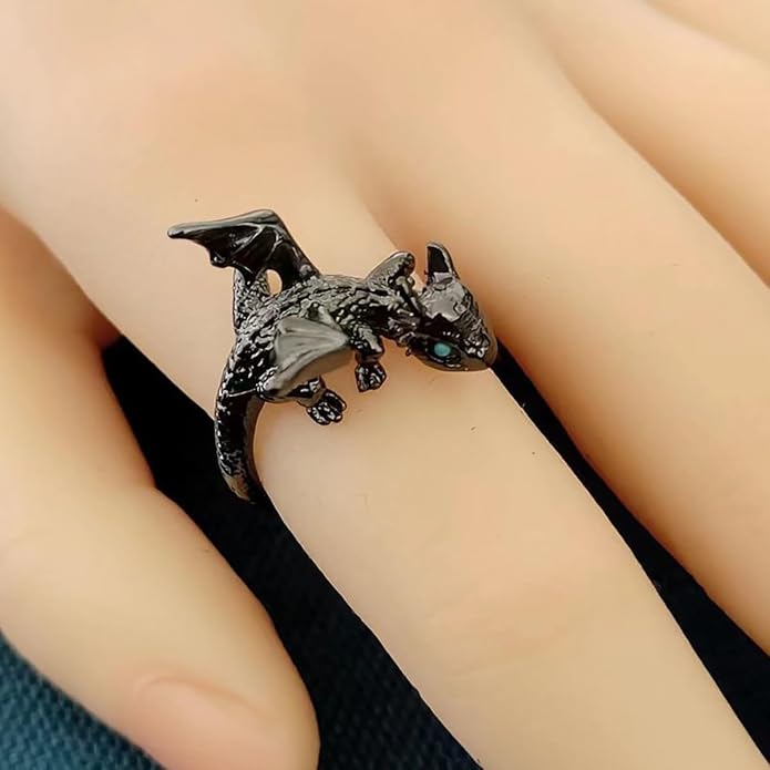PINK TOWN Dragon Ring for Women - Cute Kawaii Gold and Silver Adjustable Dinosaur Ring - Flying Dragon Animal Shape - Friendship Birthday Party Christmas and Other Jewelry