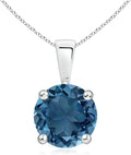 Angara Natural Blue Topaz Solitaire Pendant for Women | Classic Prong-Set Round Blue Topaz Pendant in 14K Solid Gold/Silver/Platinum With 18" Chain | December Birthday, Gemstone Jewelry Gift
