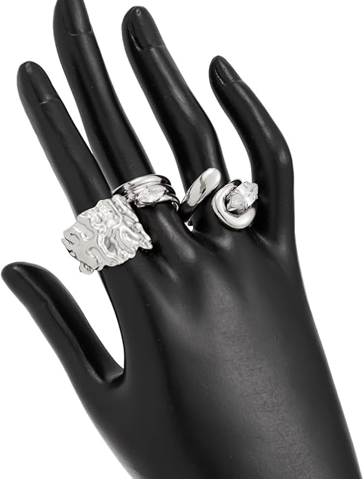 Chunky Gold Rings for Women Rhinestone Stackable Knuckle Ring Set Open Adjustable Statement Ring Set Dainty Crown Cross Midi Rings Fashion Jewelry Gift for Women