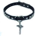 Succuba Handmade Heart Ring Rhinestone Letter Pu Leather Choker Collar Necklace for Women and Men