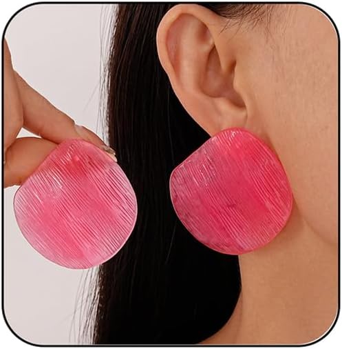 Color Resin Acrylic Earrings,Vintage Candy Color Big Round Studs Earring Chunky Exaggerated Geometric Drop Earring Statement Beach Vacation Jewelry