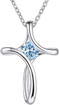 Cross Necklace for Women, 925 Sterling Silver Birthstone Necklace for Women with Diamond Sideways Cross Necklaces Birthstone Jewelry Birthday Gifts for Womens