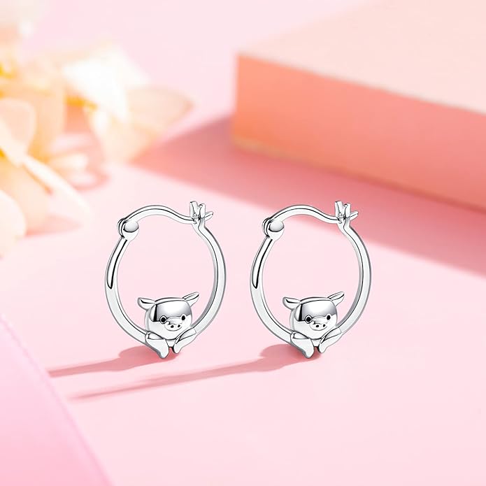 JUSTKIDSTOY Hypoallergenic Panda/Unicorn/Hummingbird/Dolphin Hoop Earrings for Women 925 Sterling Silver Animal Huggie Hoop Earrings Jewelry Gifts for Sensitive Ears
